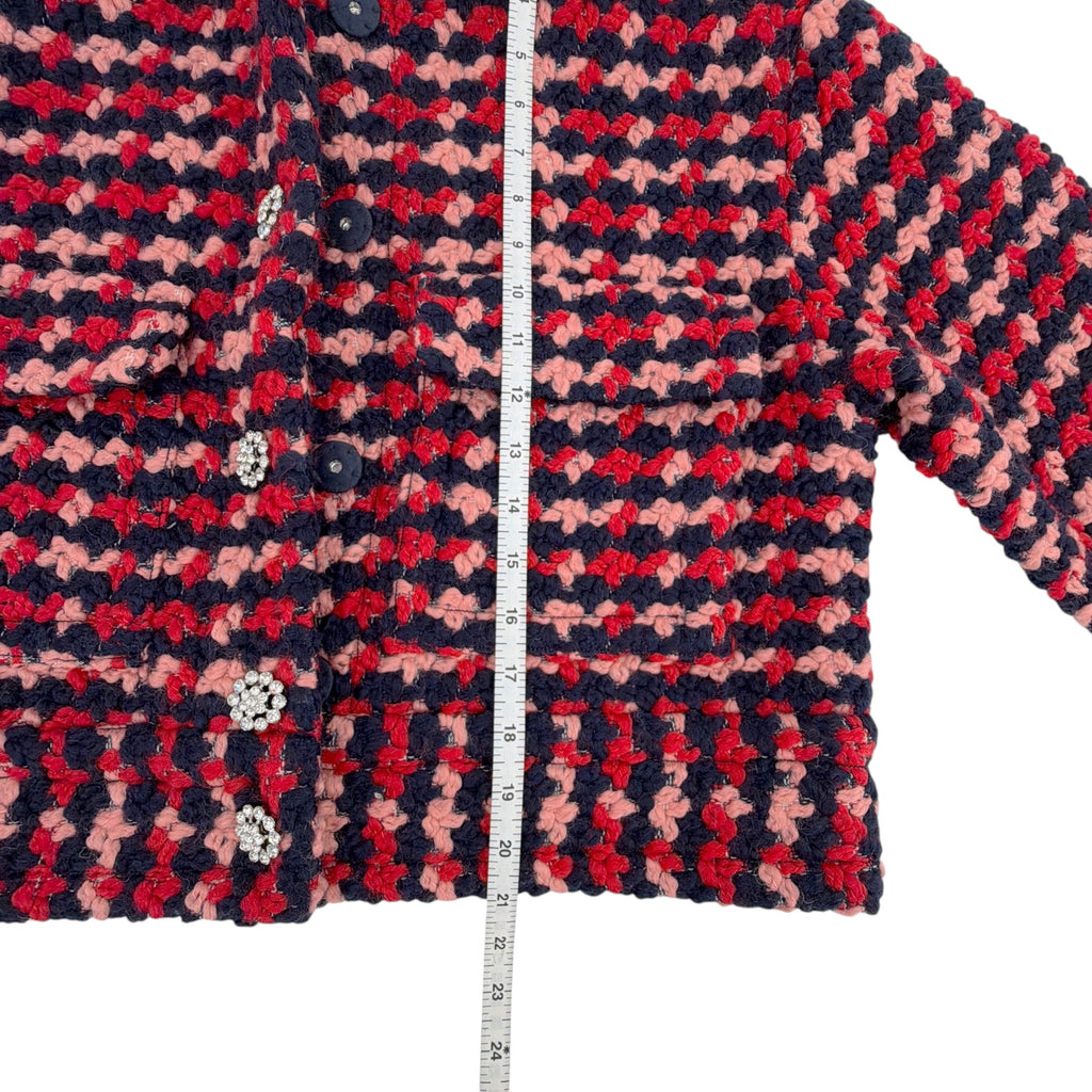 ESSENTIEL ANTWERP Wool Blend Tweed Jacket in Navy Peach & Red XS Essentiel Antwerp