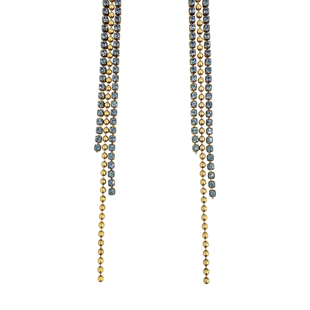 VIRGINS SAINTS & ANGELS VSA Resurrection Cross Chain Earrings in Gold & Blue - flyKAMP
