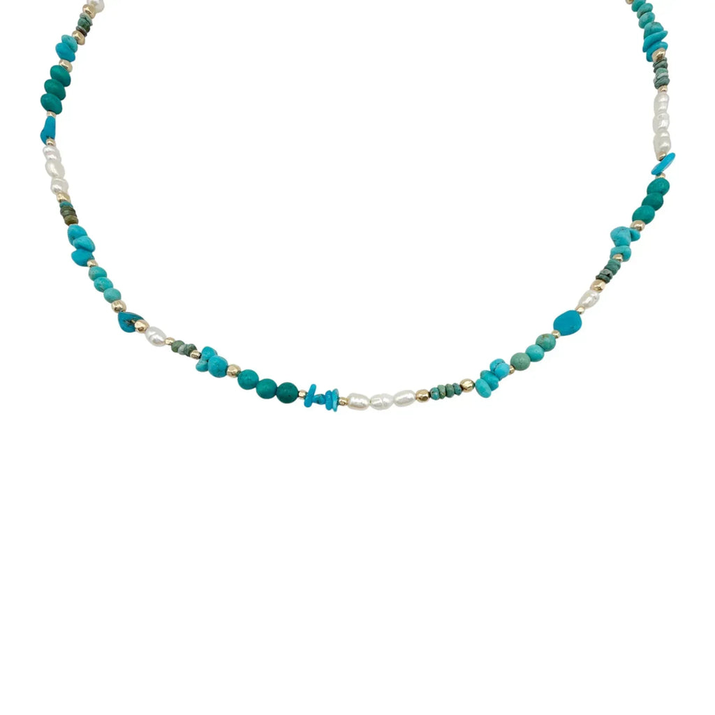 THE SILVER WREN Beaded Turquoise and Pearl Necklace - flyKAMP