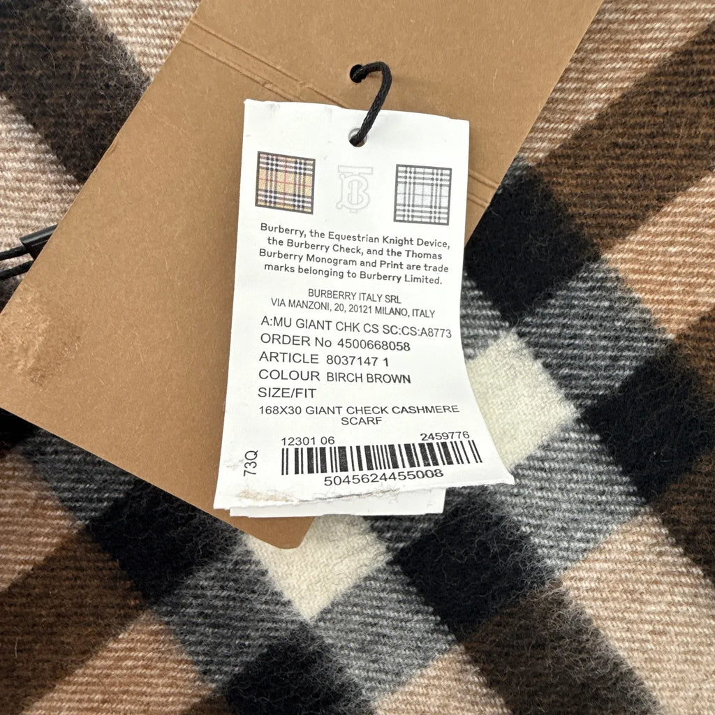 BURBERRY Giant Check Cashmere Scarf in Birch Brown - flyKAMP