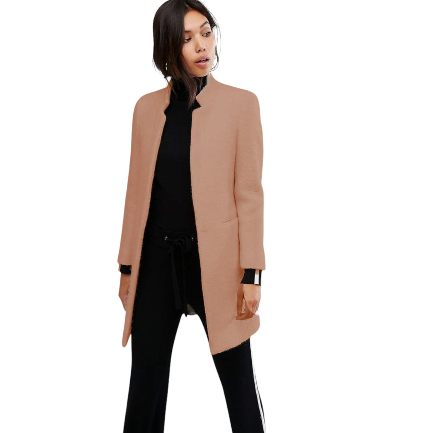 GIANNI FERAUD Slimline Mini Boucle Coat with Upturned Collar in Salmon 6|S