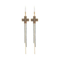 VIRGINS SAINTS & ANGELS VSA Resurrection Cross Chain Earrings in Gold & Blue - flyKAMP