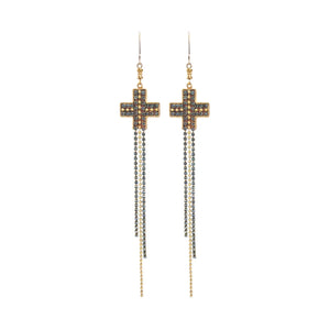VIRGINS SAINTS & ANGELS VSA Resurrection Cross Chain Earrings in Gold & Blue