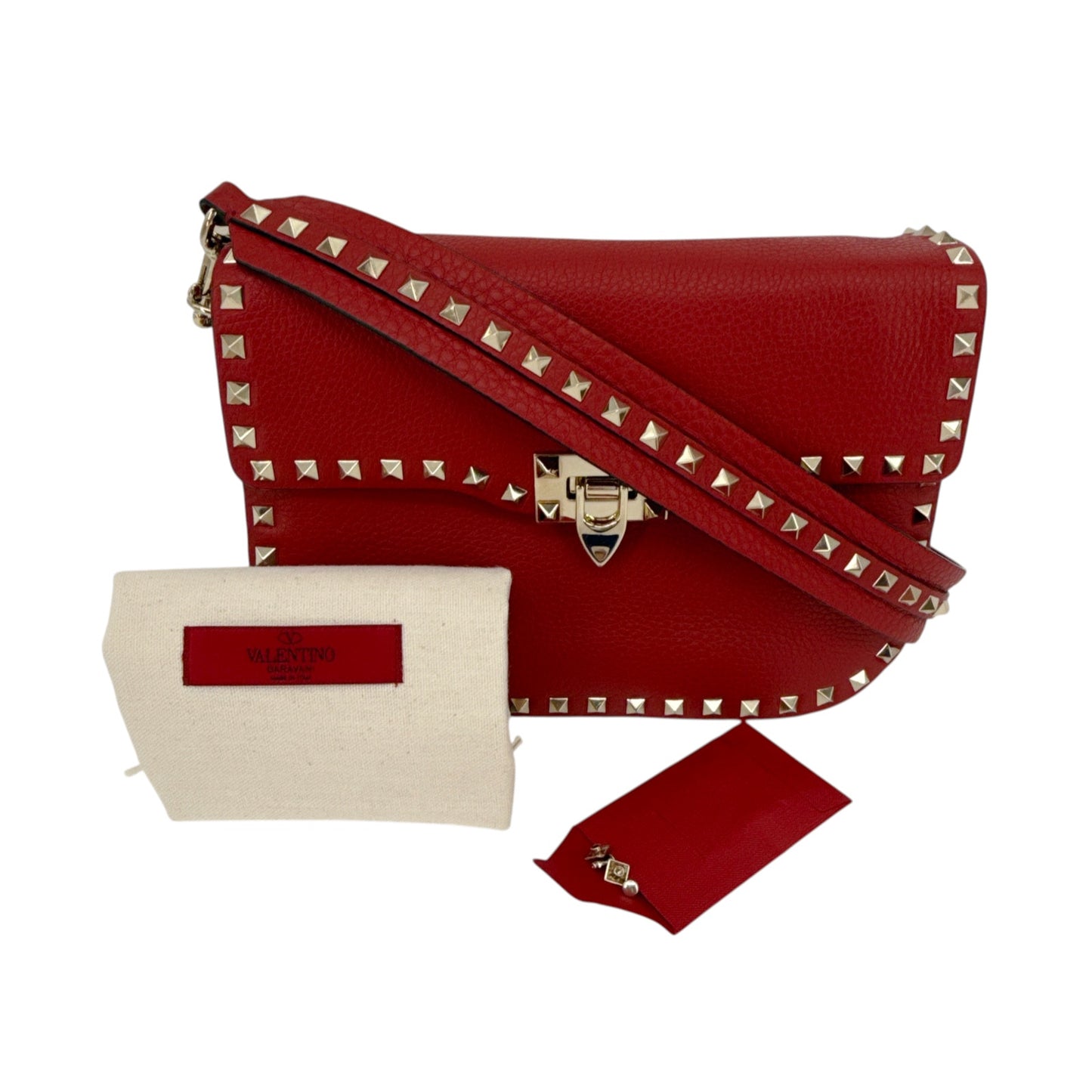 VALENTINO GARAVANI Rockstud Flip Lock Flap Bag Leather in Red