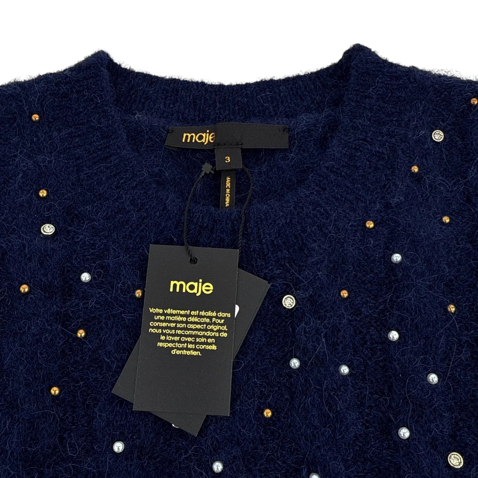 MAJE Maela Embellished Sweater Vest in Marine 3|L - flyKAMP