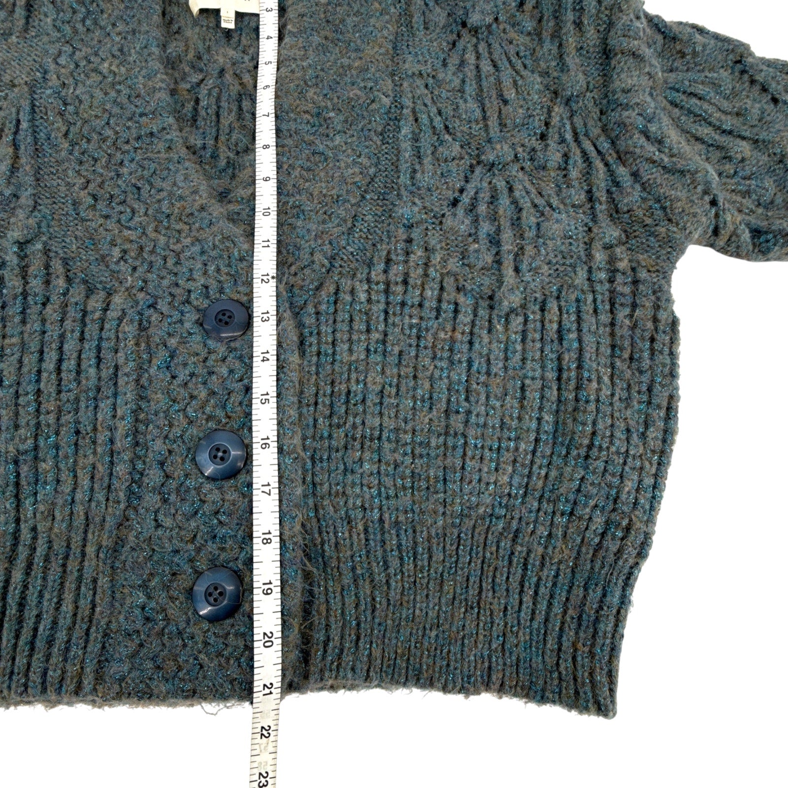The GREAT. The Frond Montana Cardigan in Pine Needle Shimmer 1 | S The Great.
