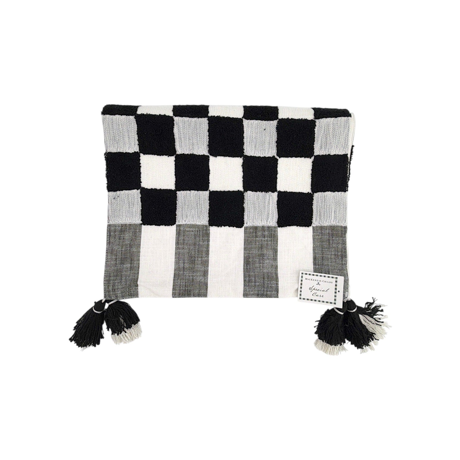 MACKENZIE-CHILDS Black Checks and Stripes Table Runner Mackenzie-Childs