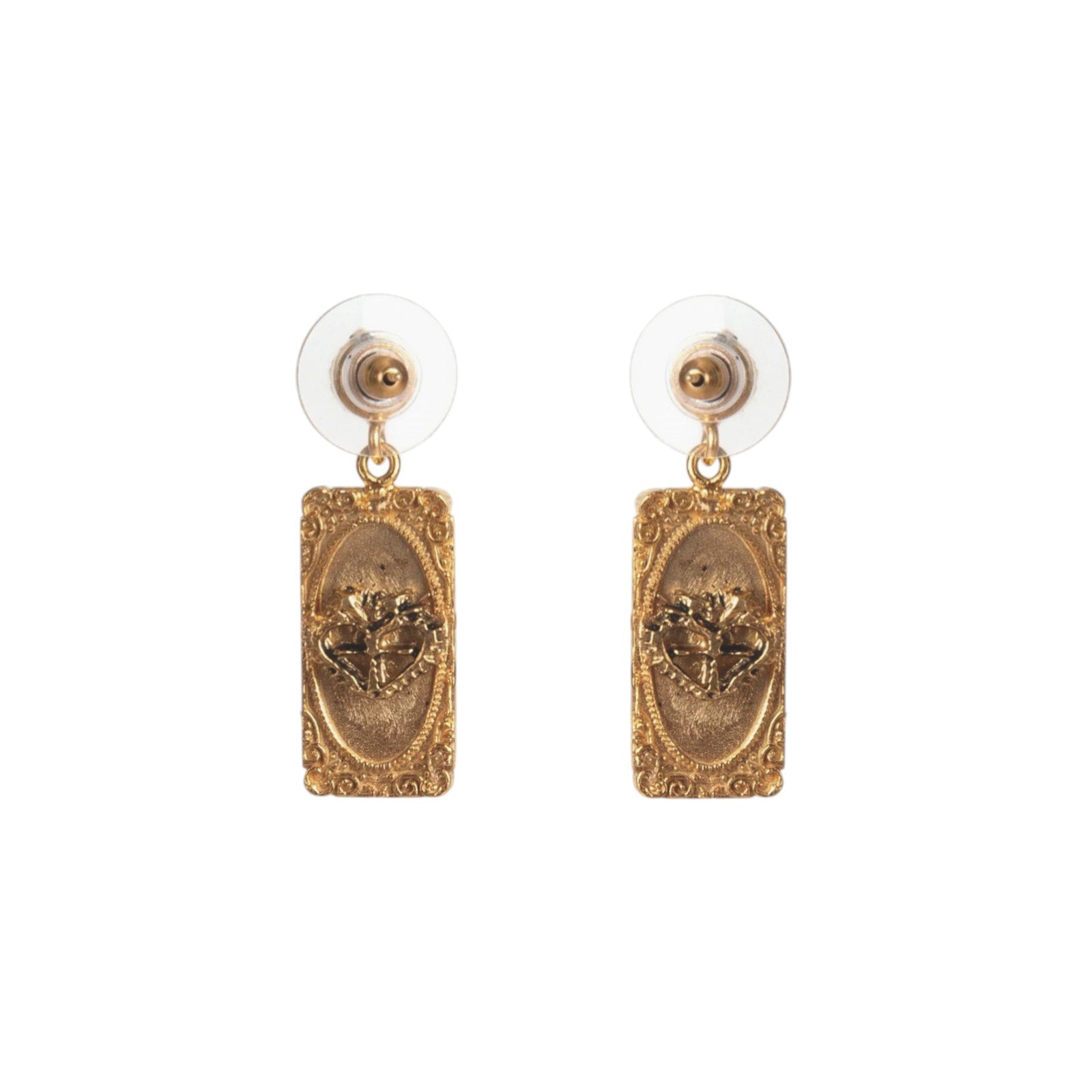 VIRGINS SAINTS & ANGELS VSA Retablo Rectangular Framed Earrings in Gold Virgins Saints & Angels