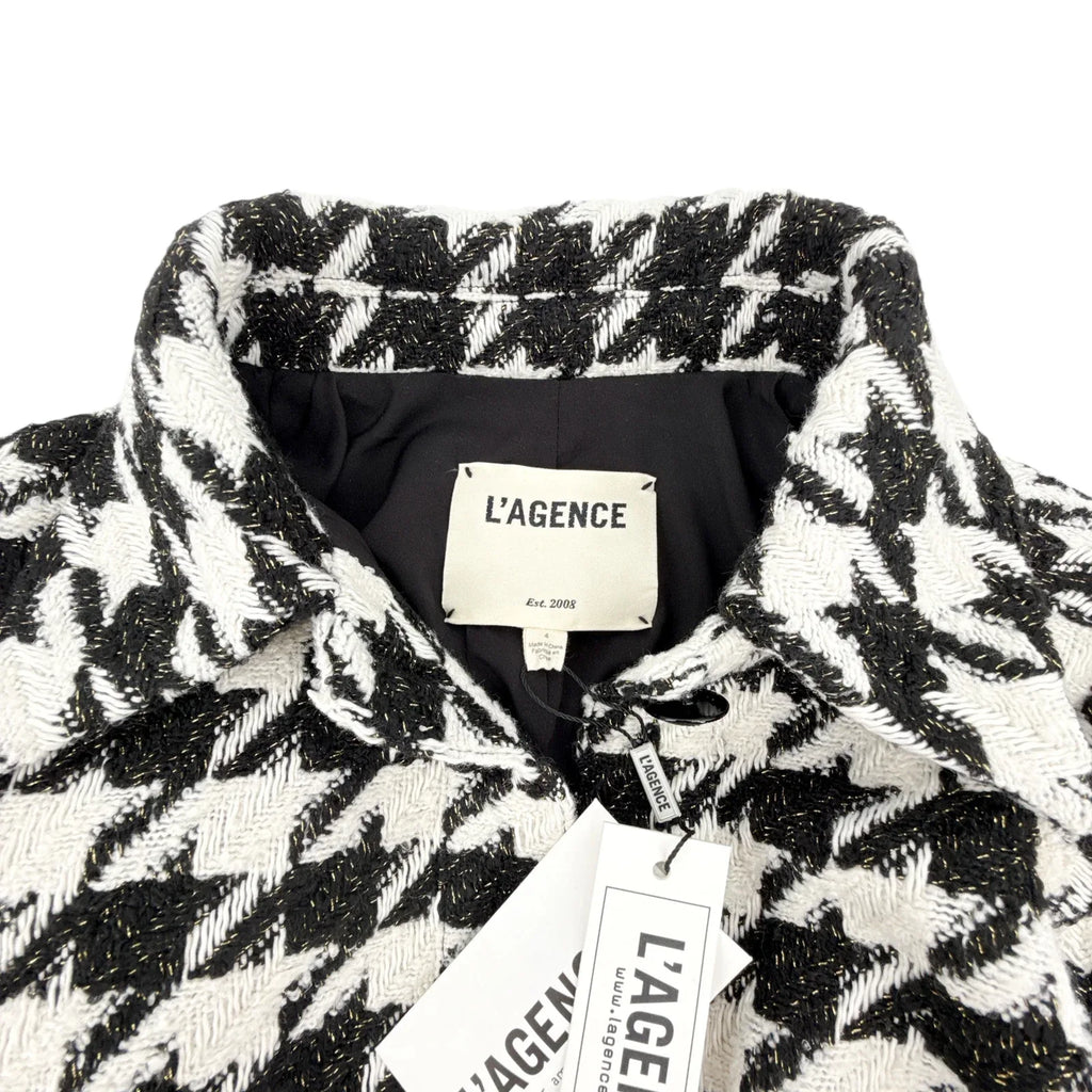 L'AGENCE Bridges Crop Jacket in Ecru Black & Gold Houndstooth 4|S - flyKAMP