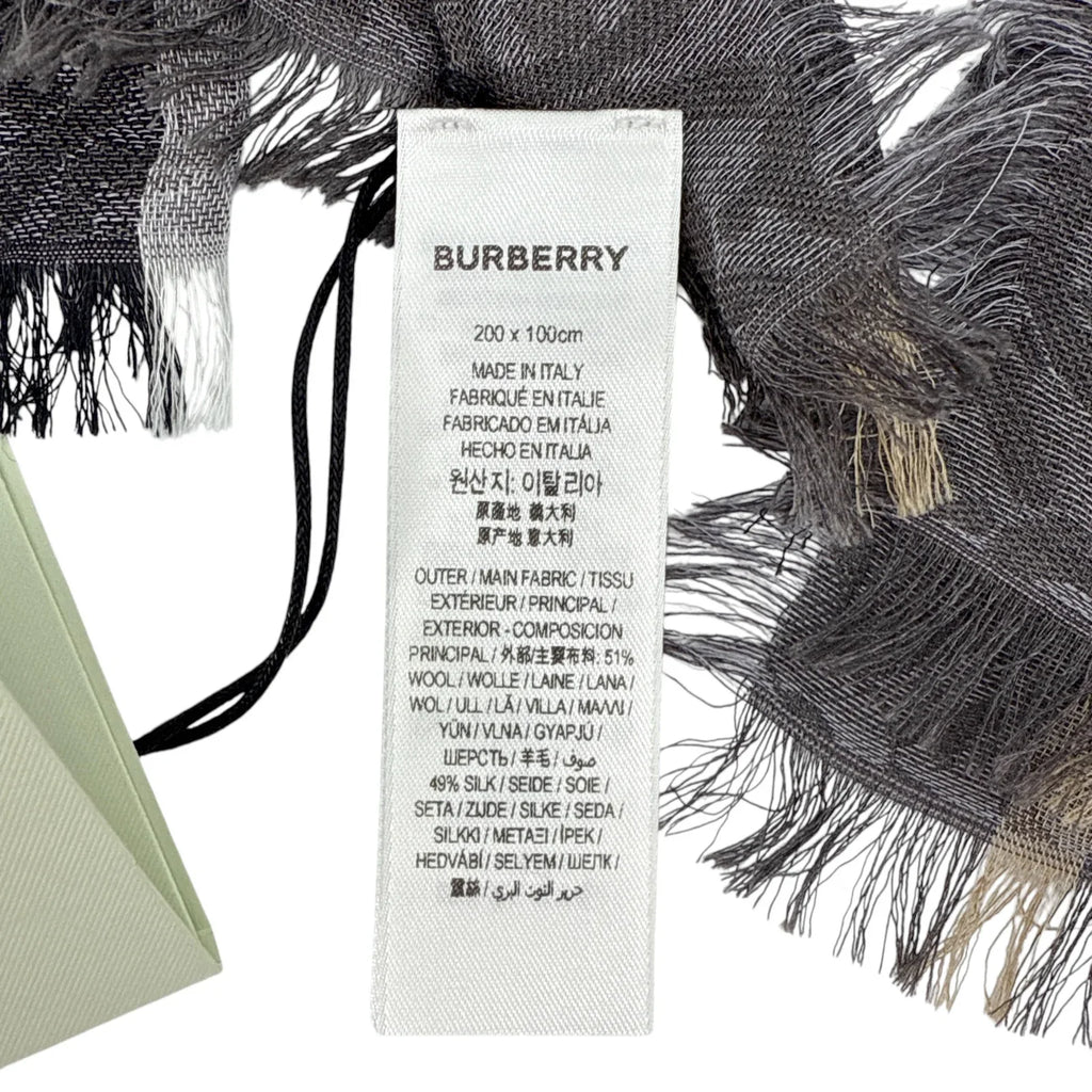 BURBERRY TB Giant Check Gauze Wool & Silk Scarf in Charcoal - flyKAMP