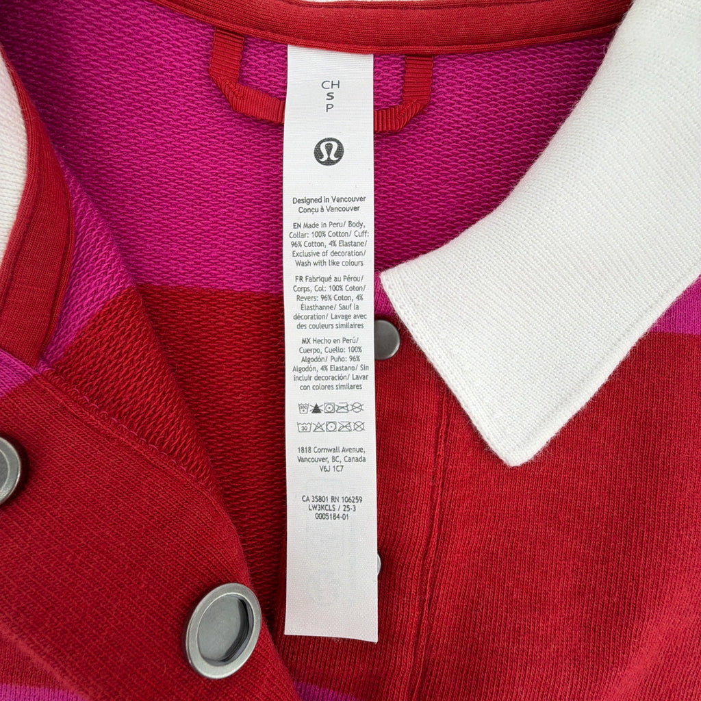 LULULEMON French Terry Rugby Shirt in Red & Pink S Lululemon