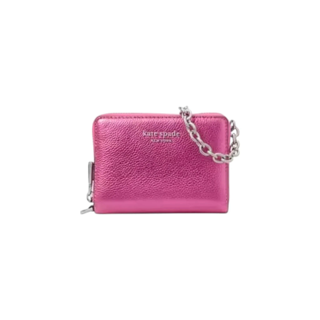 KATE SPADE New York Natasha Metallic Leather Chain Compact Wristlet Bikini Pink - flyKAMP