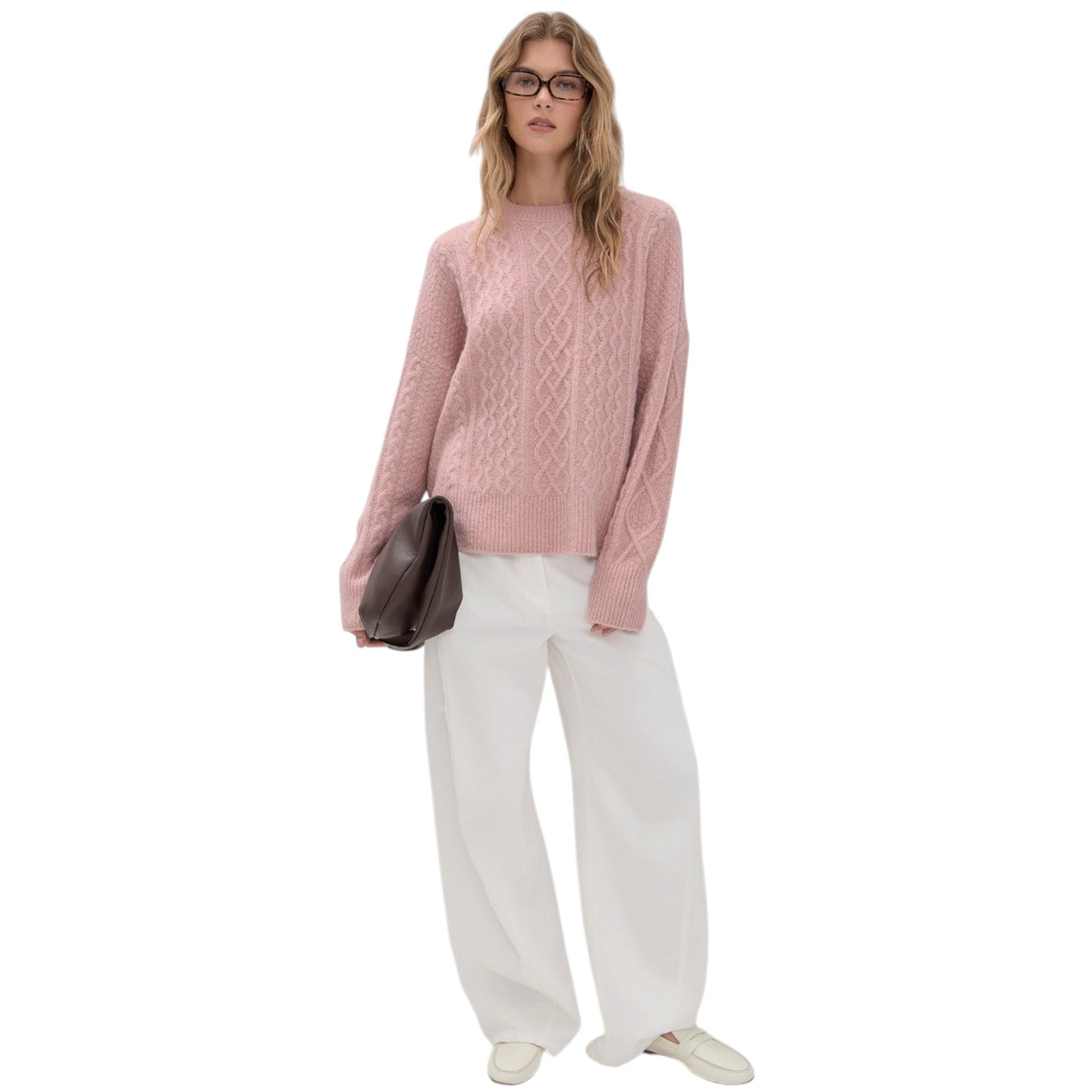 FAVORITE DAUGHTER The Oversized Cable Sweater in Whimsical Rose S Favorite Daughter