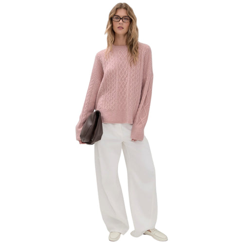 FAVORITE DAUGHTER The Oversized Cable Sweater in Whimsical Rose S Favorite Daughter