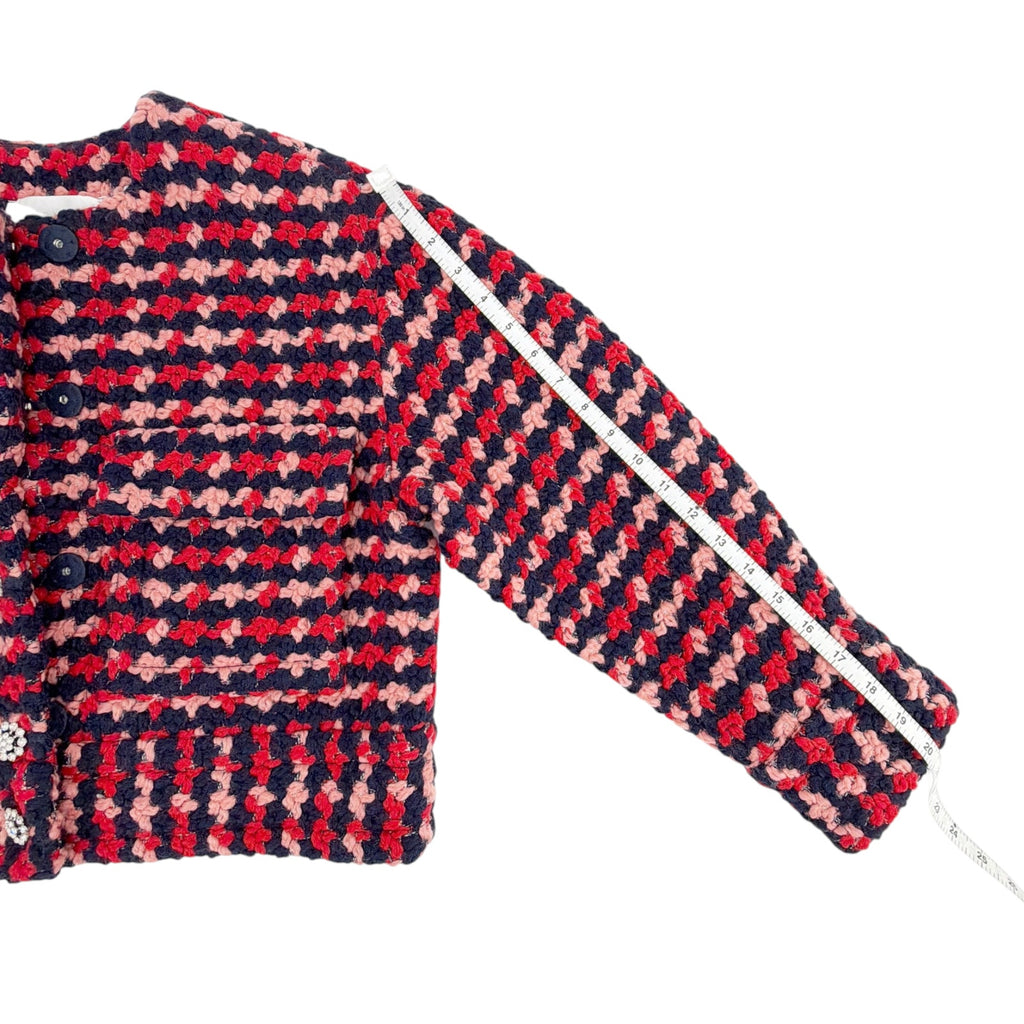 ESSENTIEL ANTWERP Wool Blend Tweed Jacket in Navy Peach & Red XS Essentiel Antwerp