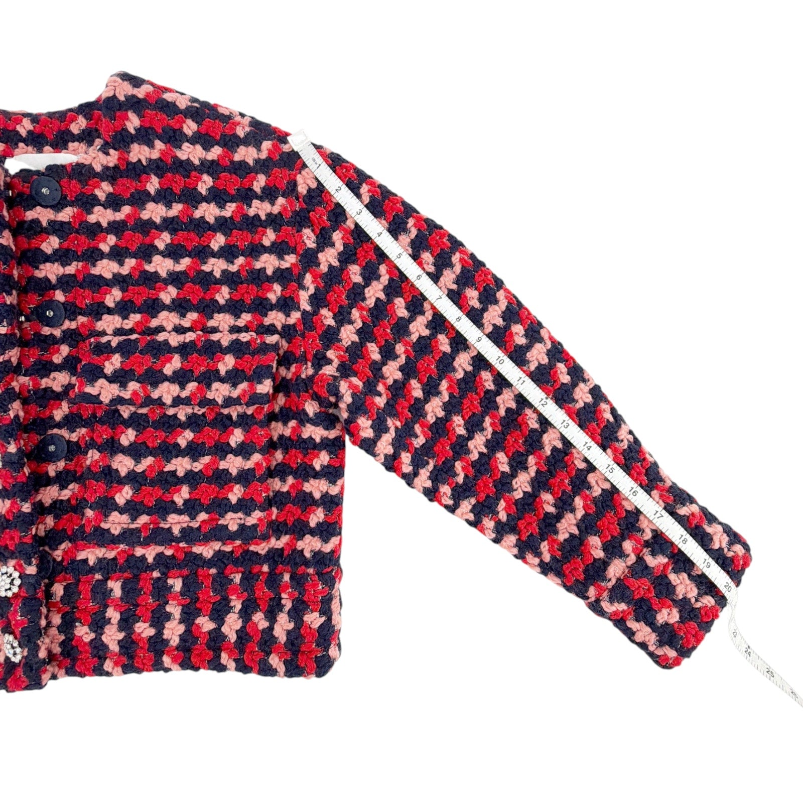 ESSENTIEL ANTWERP Wool Blend Tweed Jacket in Navy Peach & Red XS Essentiel Antwerp