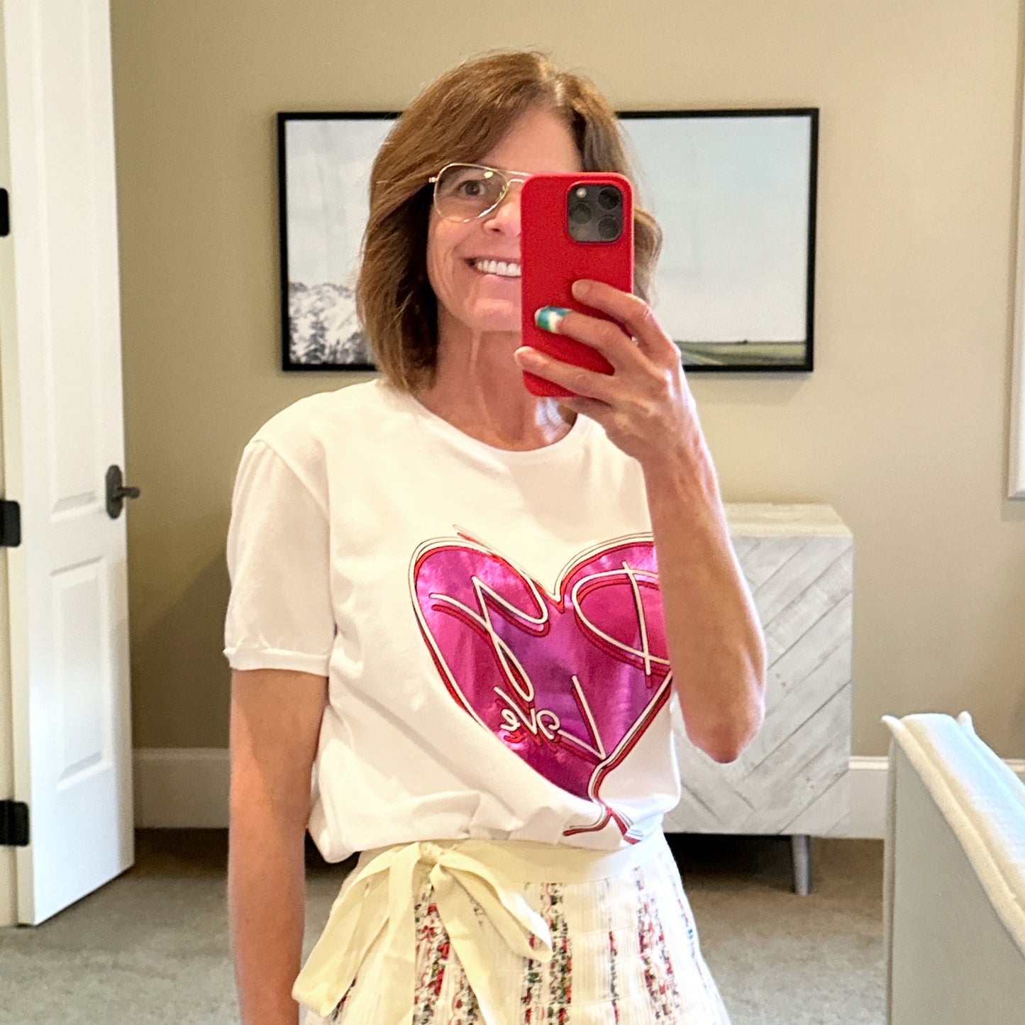 DOLCE & GABBANA White Metallic Heart T-shirt IT42