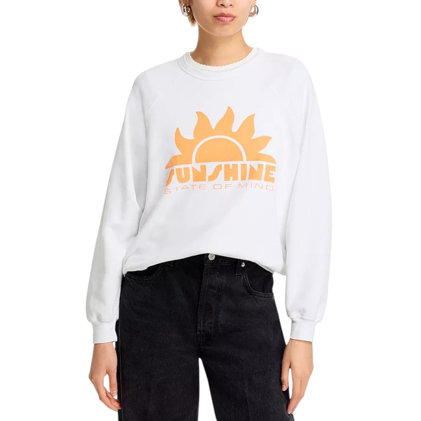 MOTHER The Biggie Message Sweatshirt In Bright White Sunshine Daydream S