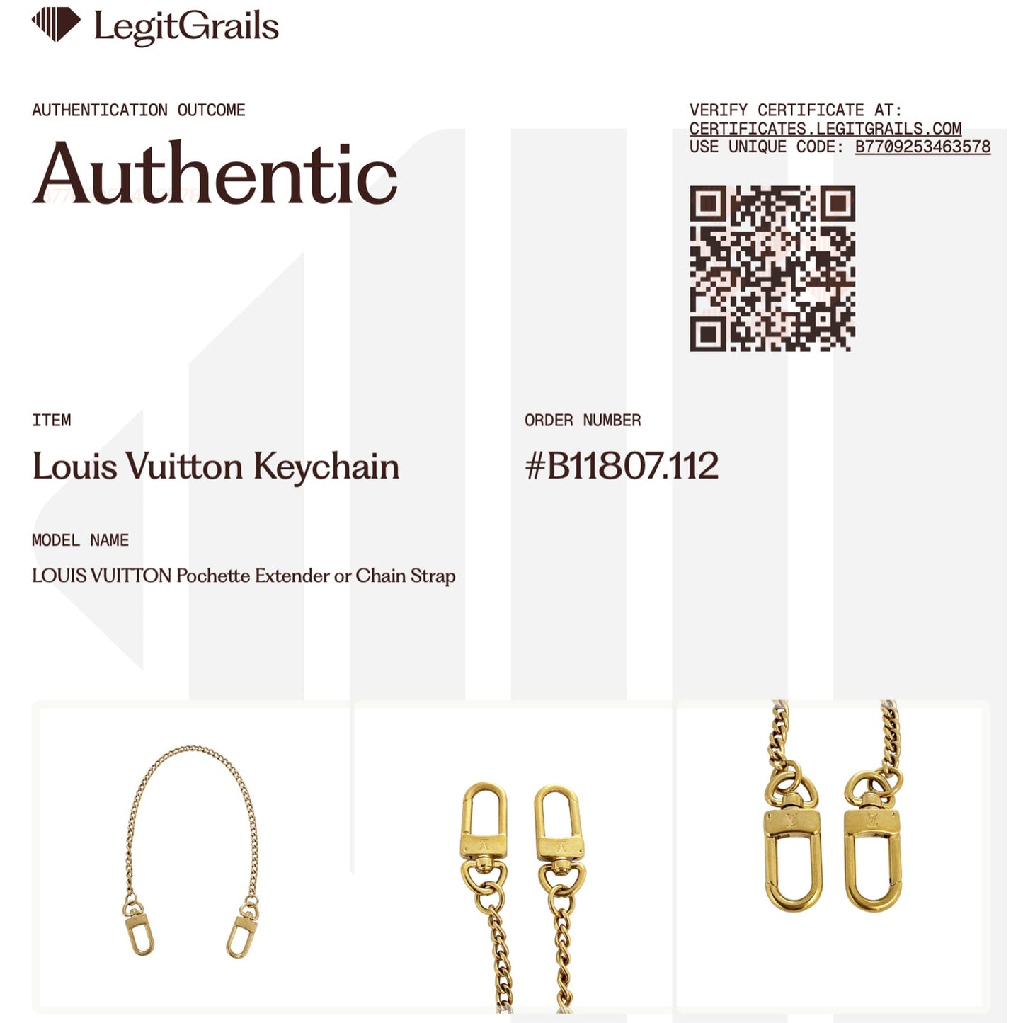 LOUIS VUITTON Chain Strap in Gold