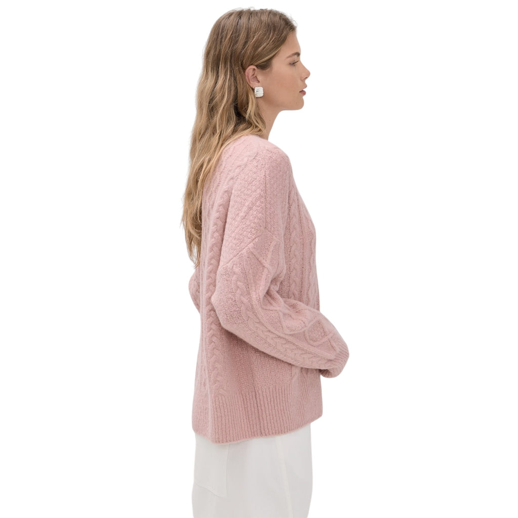 FAVORITE DAUGHTER The Oversized Cable Sweater in Whimsical Rose S Favorite Daughter