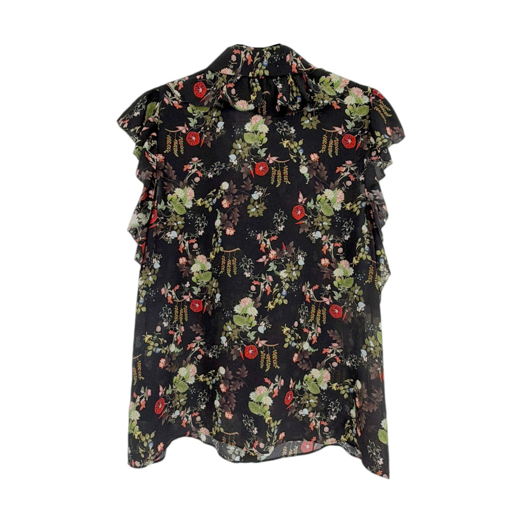 ALICE+OLIVIA Floral Ruffle Blouse in Blush Kiss Black S Alice + Olivia