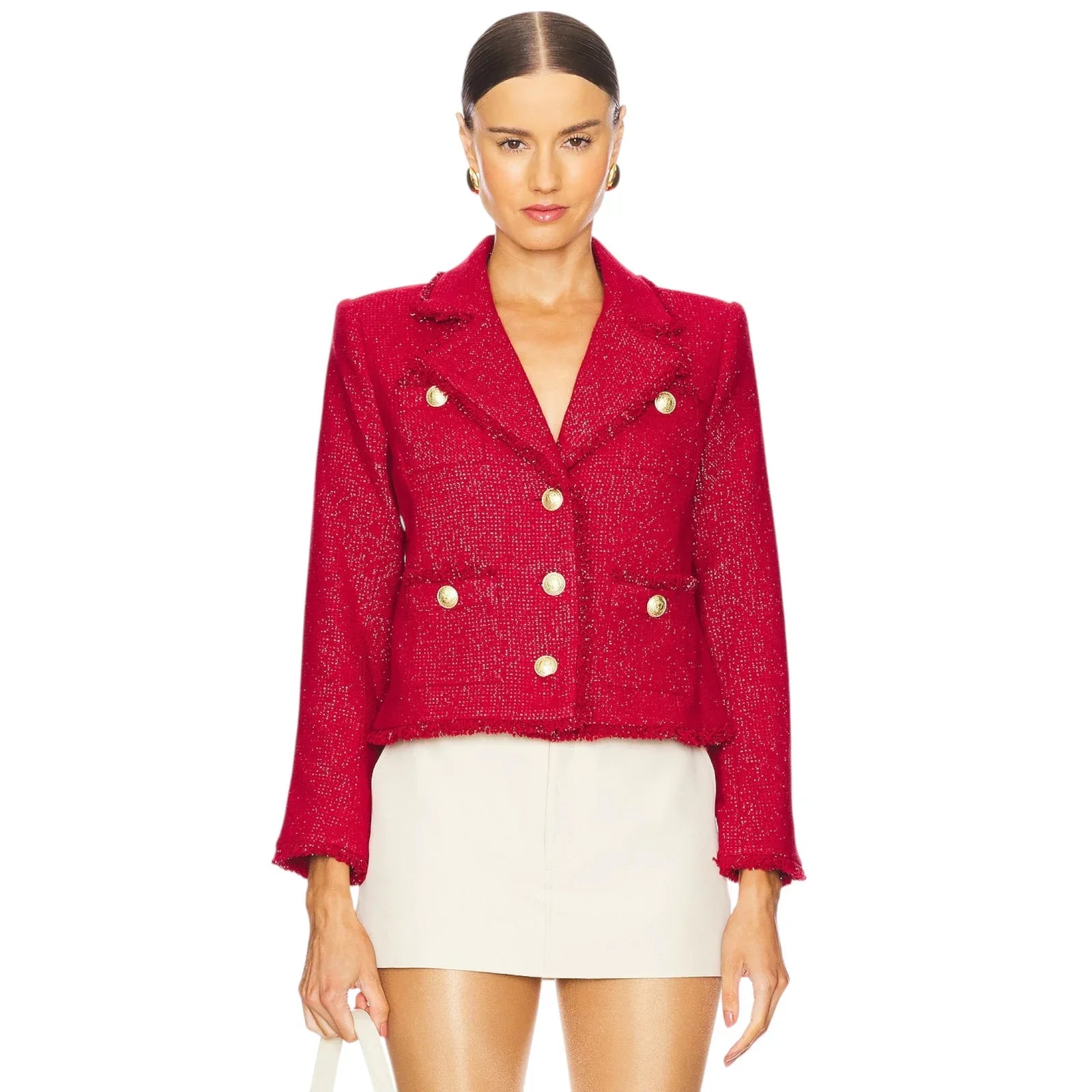 L'AGENCE Sylvia Collared Jacket in Garnet Red & Copper 4 - flyKAMP