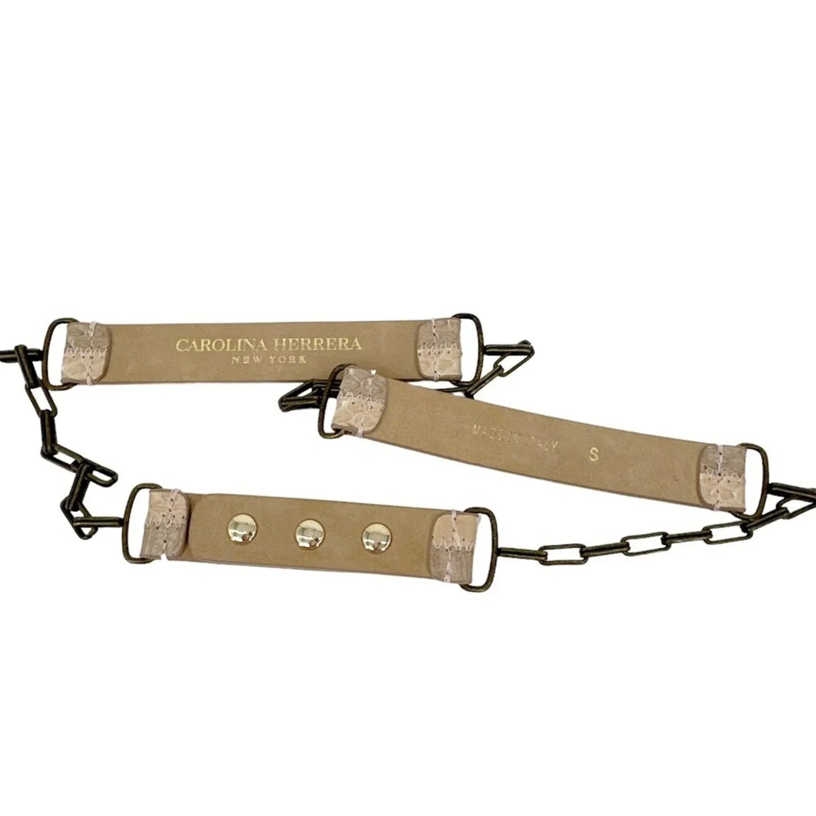 CAROLINA HERRERA Snakeskin & Leather Chain Belt In Latte S - flyKAMP