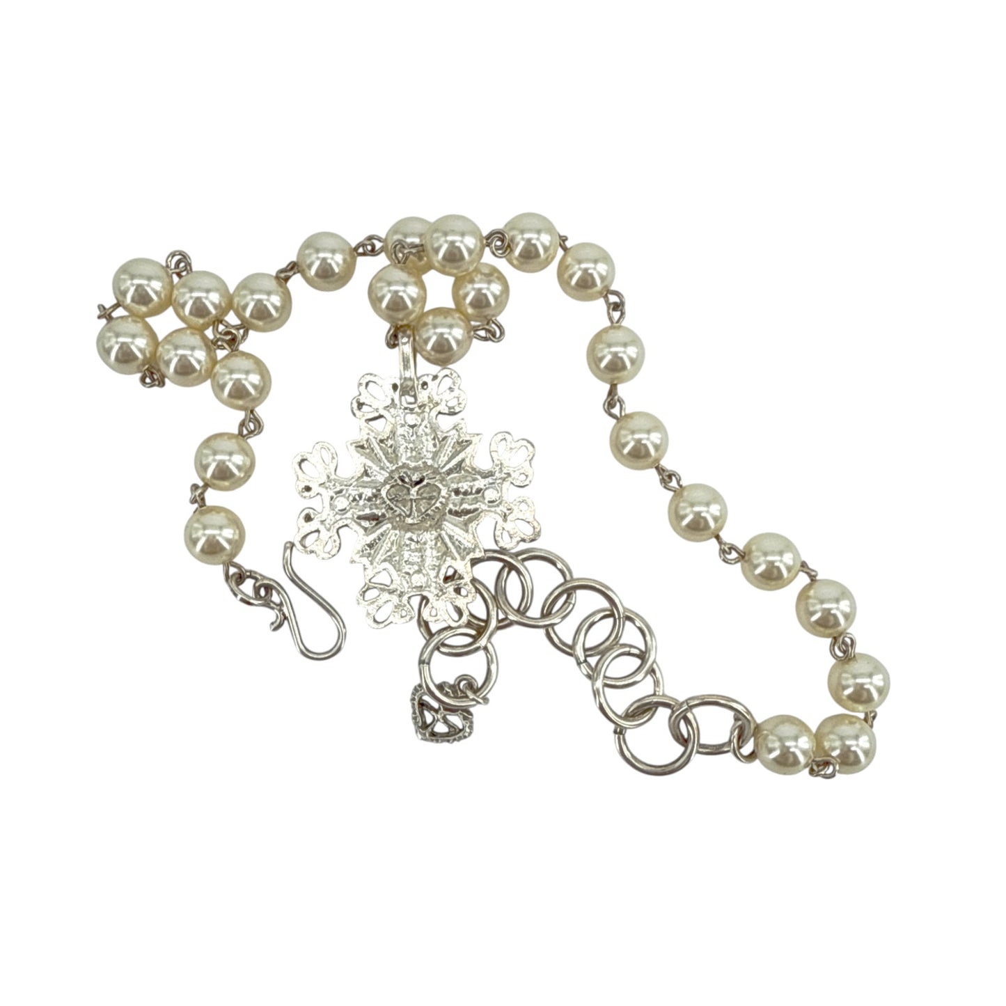 VIRGINS SAINTS & ANGELS Iconic Cream 8mm Pearl Choker & Electra Cross Medallion