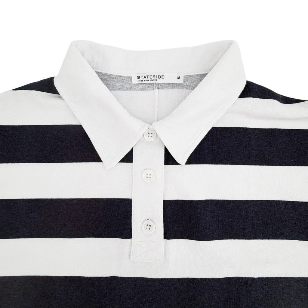 STATESIDE Rugby Stripe Short Sleeve Boxy Polo Navy & White M Stateside