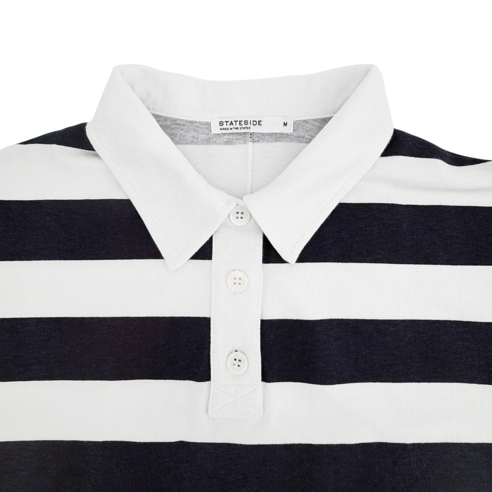 STATESIDE Rugby Stripe Short Sleeve Boxy Polo Navy & White M Stateside
