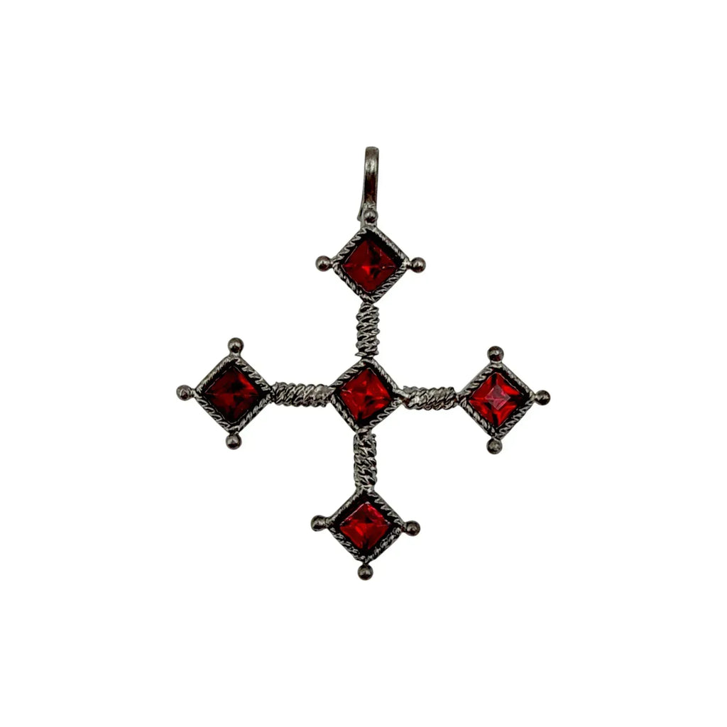 VIRGINS SAINTS & ANGELS VSA Brigid Cross Medallion Fire Ruby & Gunmetal - flyKAMP