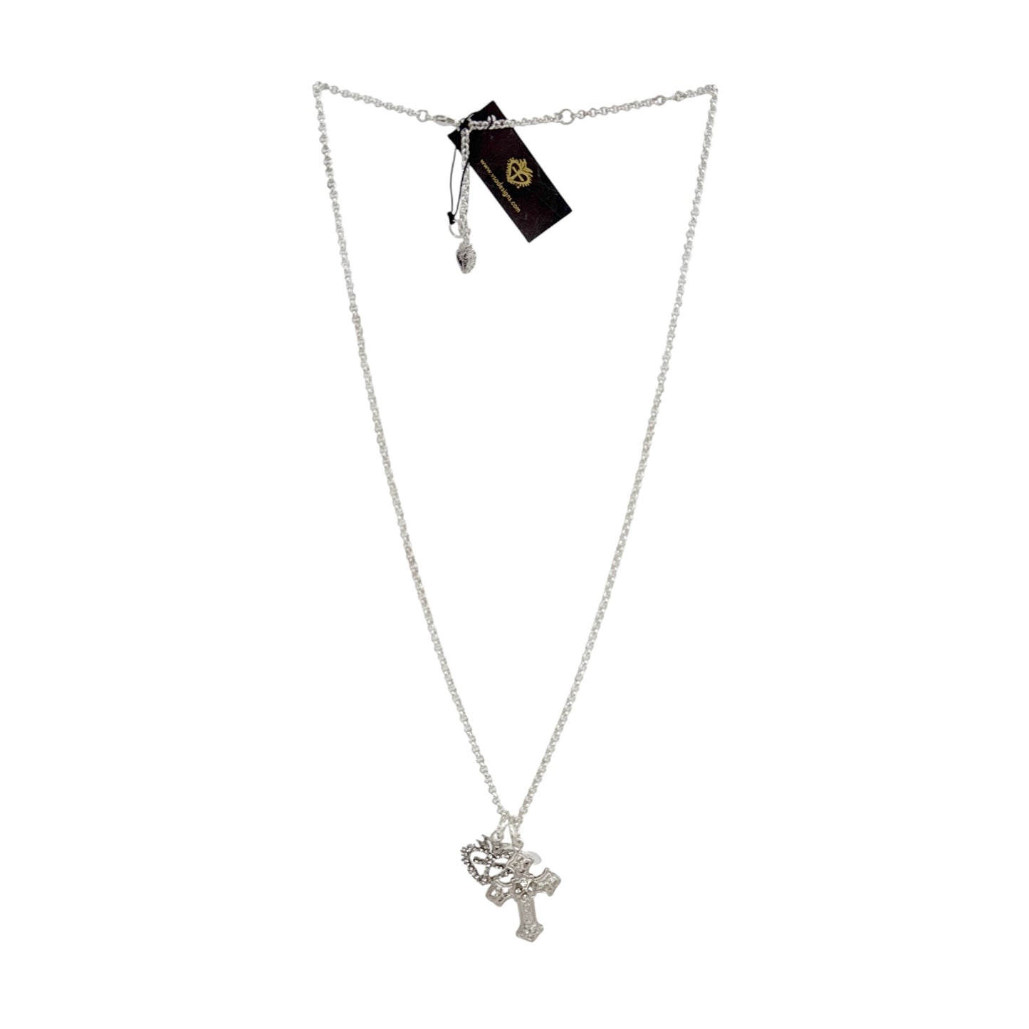 VIRGINS SAINTS & ANGELS VSA Basilica Cross & Sacred Heart Charm Necklace Silver