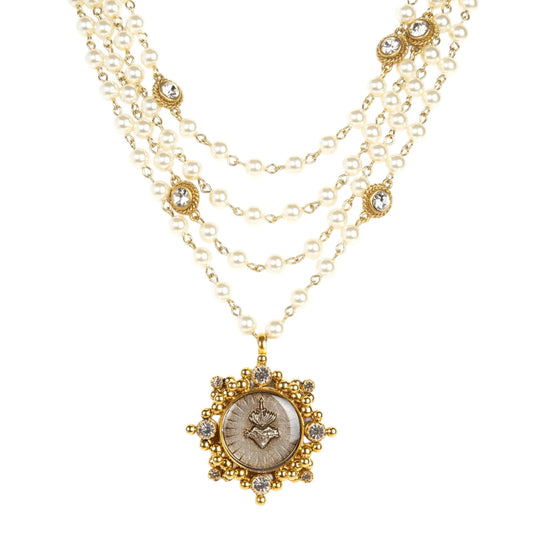 VIRGINS SAINTS & ANGELS VSA Magdalena Pearl with Cloister Sacred Heart Medallion
