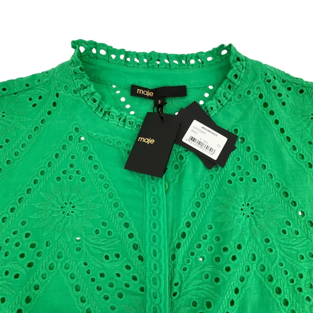 MAJE Ciggy Cotton Eyelet Shirt in Green 3|L - flyKAMP