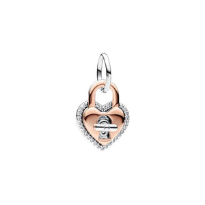 PANDORA Two-tone Twistable Heart Padlock Double Dangle Charm
