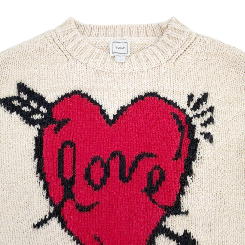 ANTHROPOLOGIE Maeve Lovestruck Long-Sleeve Crew-Neck Sweater XS Anthropologie