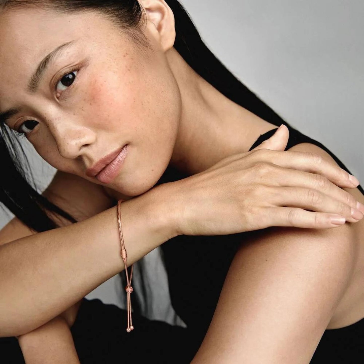 PANDORA Moments Pink Peach Blossom Flower Snake Chain Slider Bracelet