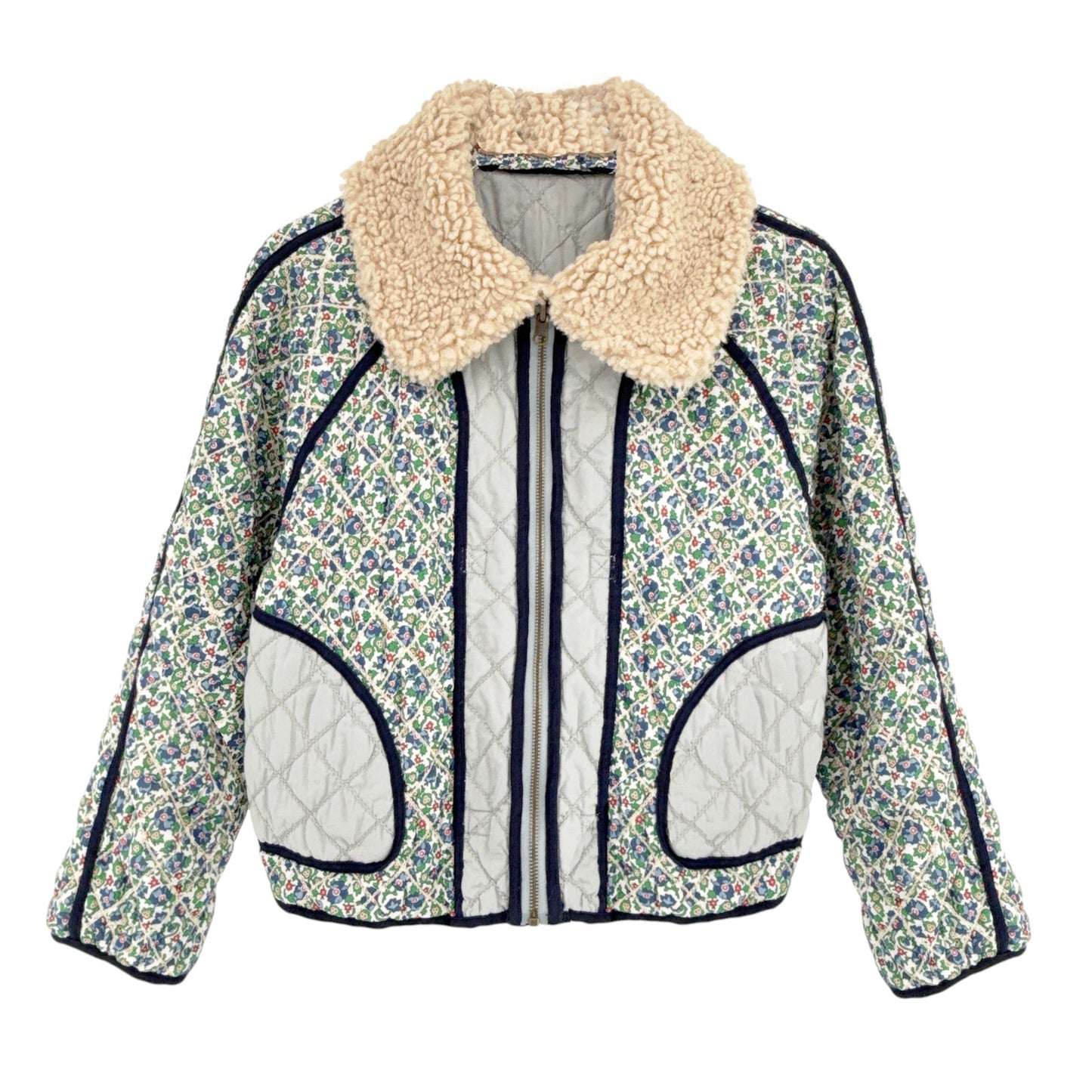 THE GREAT. The Short Quilted Reversible Jacket in Stone Blue 0|XS