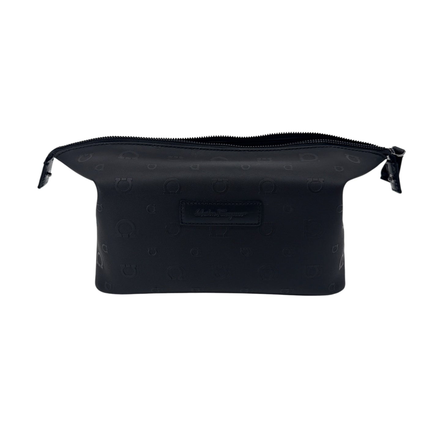 SALVATORE FERRAGAMO Gancini Embossed Toiletry Dopp Kit Bag in Black