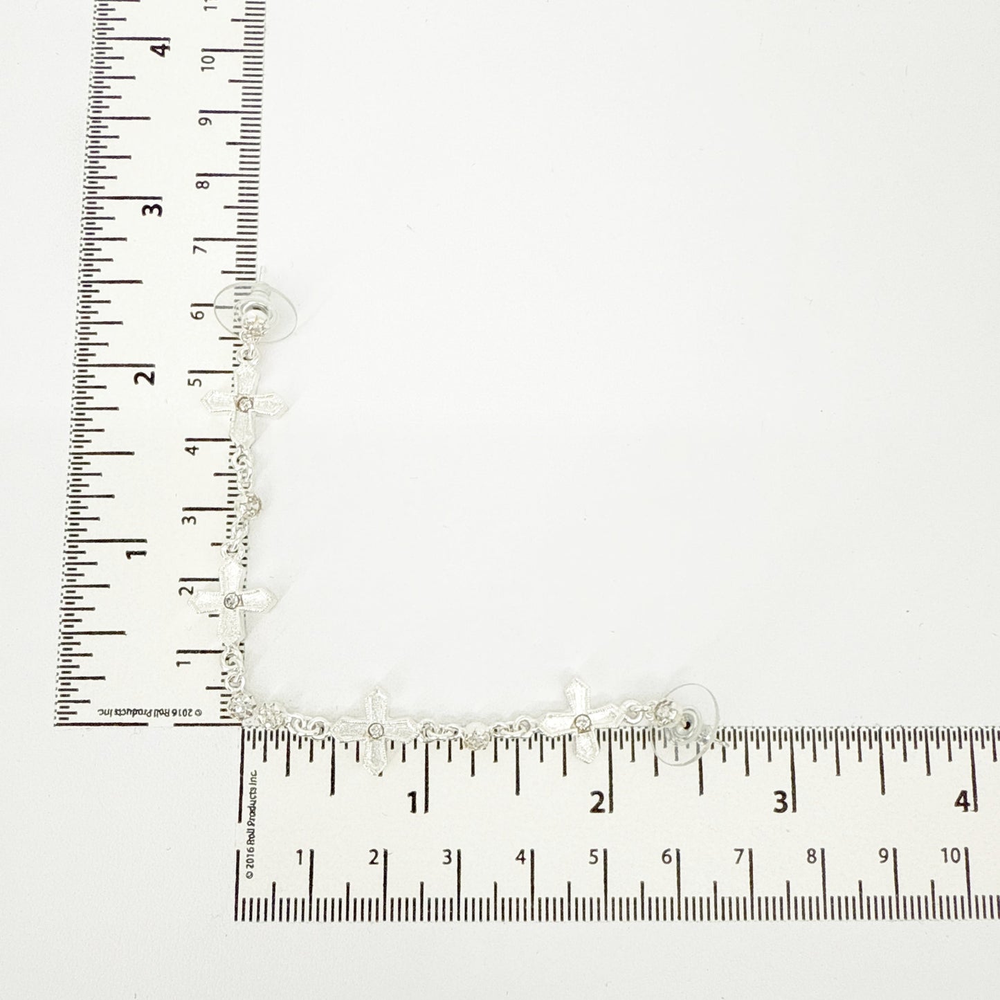 VIRGINS SAINTS & ANGELS VSA Peace Cross 2 Crystal Drop Post Earrings in Silver