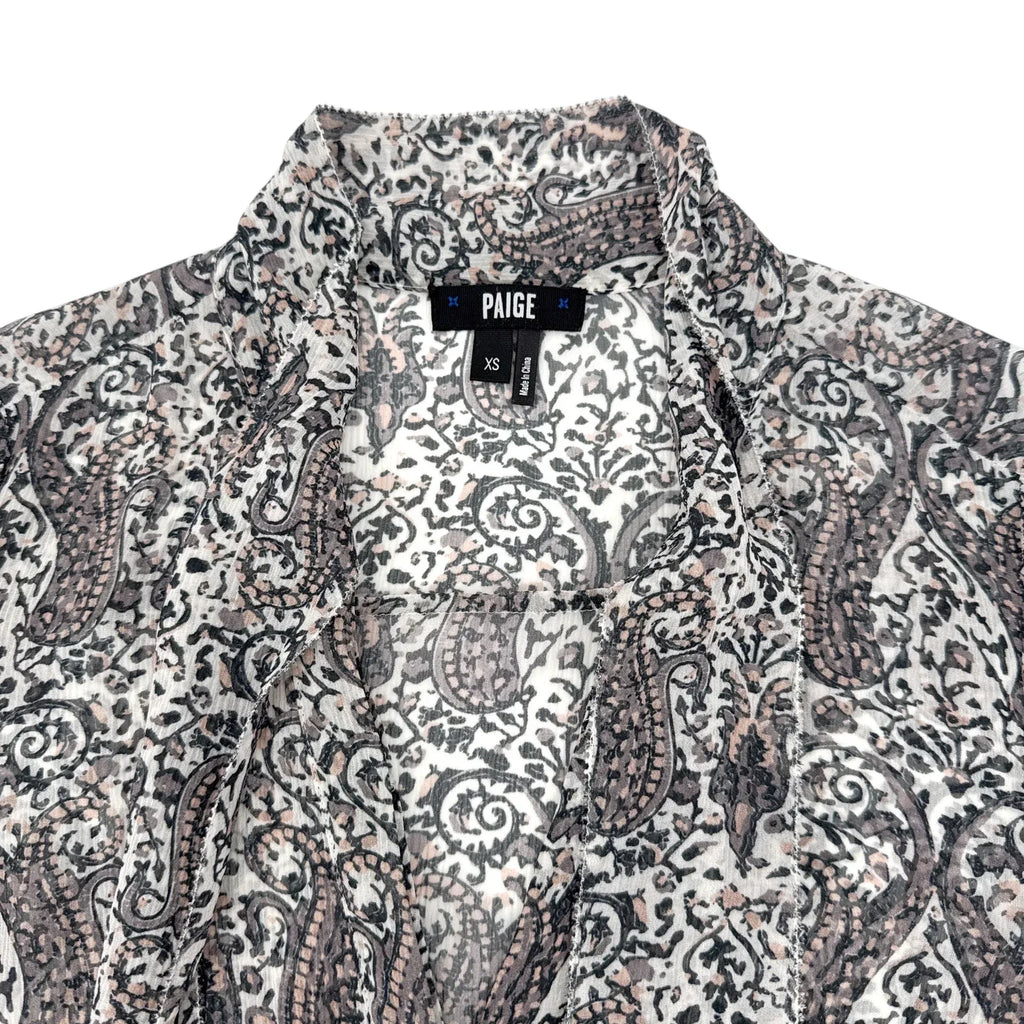 PAIGE Cleobelle Printed Femme Blouse in White/Rabbit/Rose-Santina Pais XS - flyKAMP