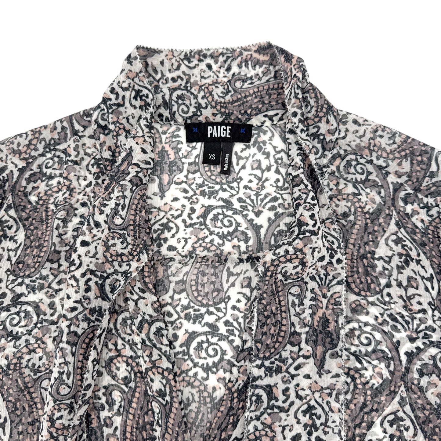 PAIGE Cleobelle Printed Femme Blouse in White/Rabbit/Rose-Santina Pais XS