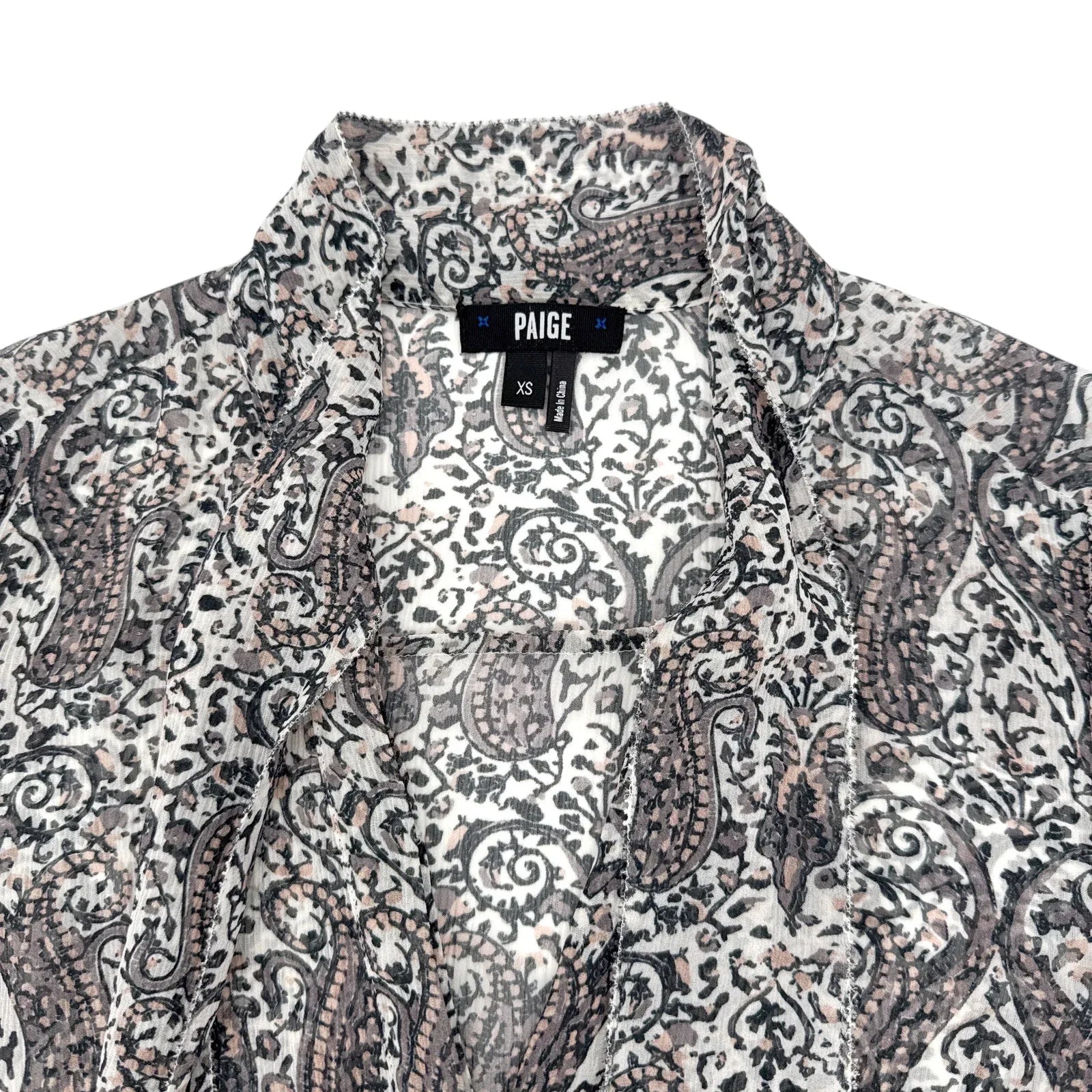PAIGE Cleobelle Printed Femme Blouse in White/Rabbit/Rose-Santina Pais XS - flyKAMP