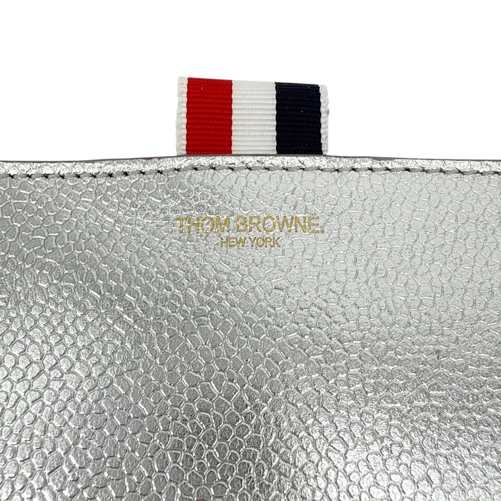 THOM BROWNE Diagonal Stripe Large Coin Wallet Clutch in Silver - flyKAMP