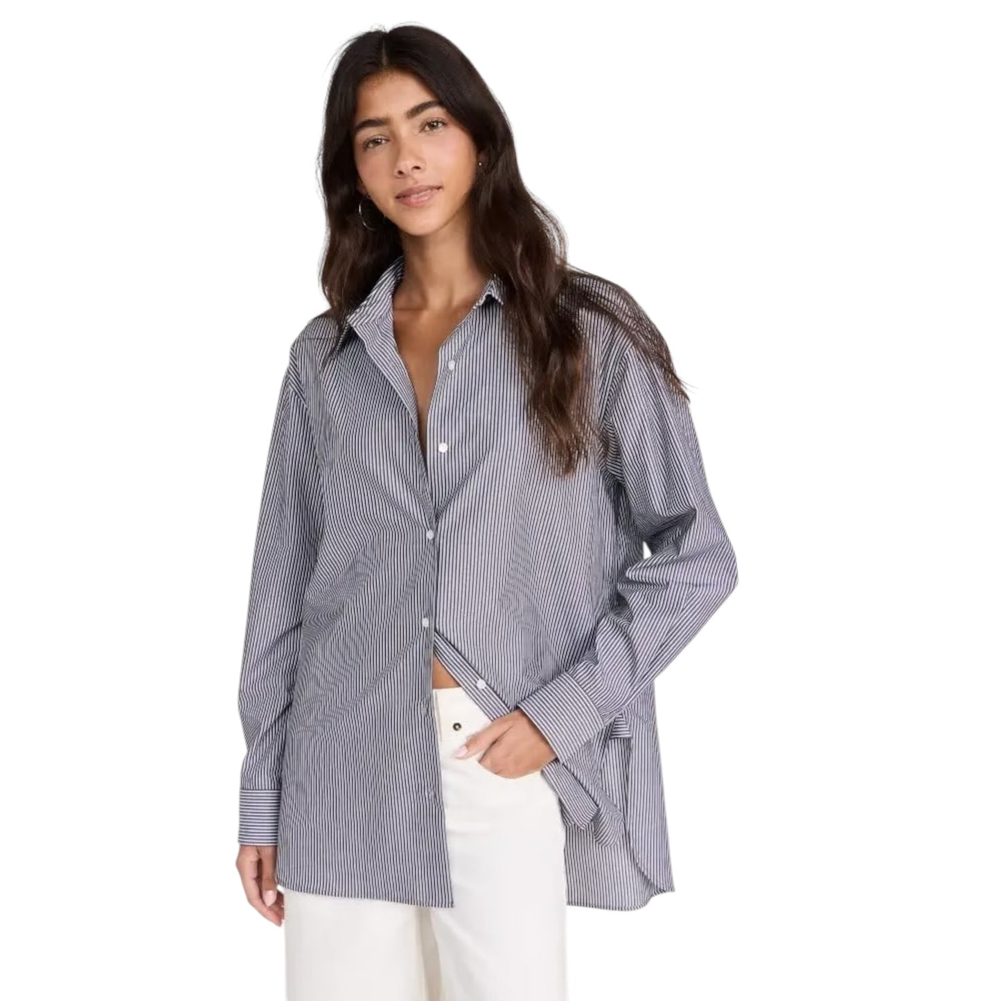 NILI LOTAN Yorke Shirt in Navy & White Stripe XS