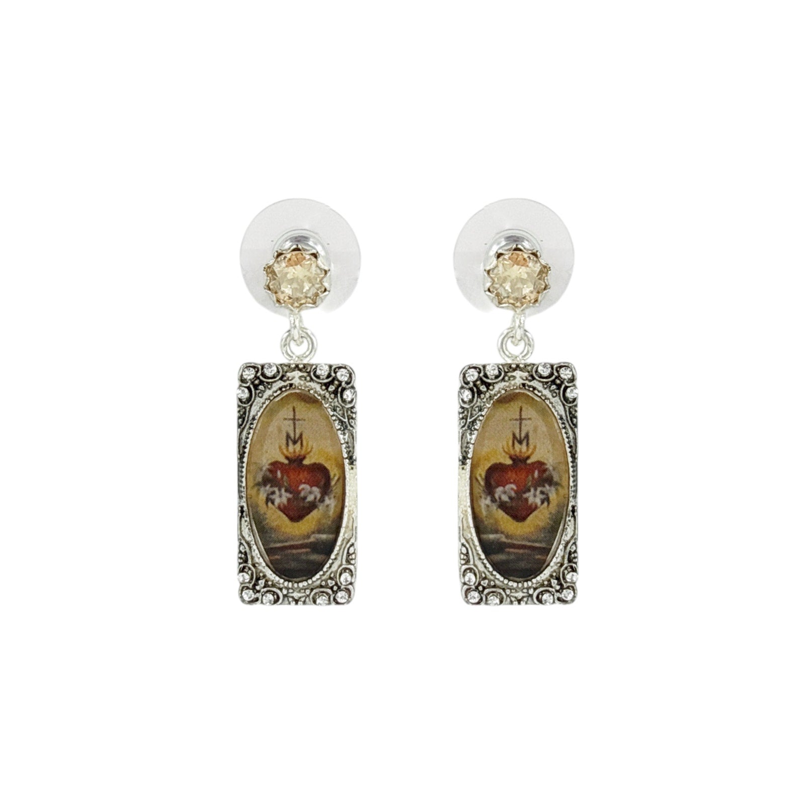 VIRGINS SAINTS & ANGELS VSA Retablo Rectangular Framed Earrings in Silver Virgins Saints & Angels