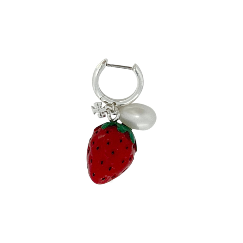 TORY BURCH Curiosity Strawberry Earrings in Light Silver / Red / Pearl Tory Burch
