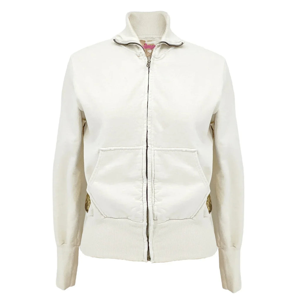 PRIMP Sequin Zip Sweatshirt in Cream & Gold S - flyKAMP