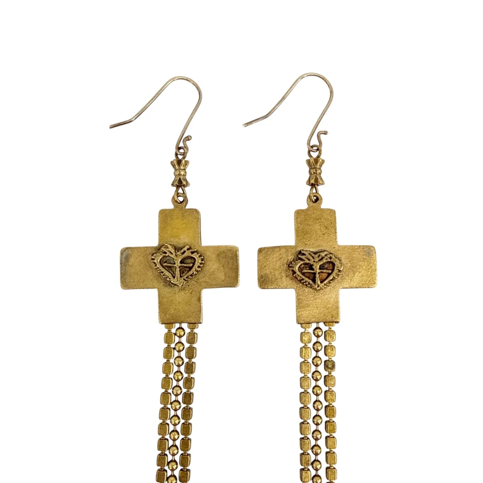 VIRGINS SAINTS & ANGELS VSA Resurrection Cross Chain Earrings in Gold & Blue - flyKAMP