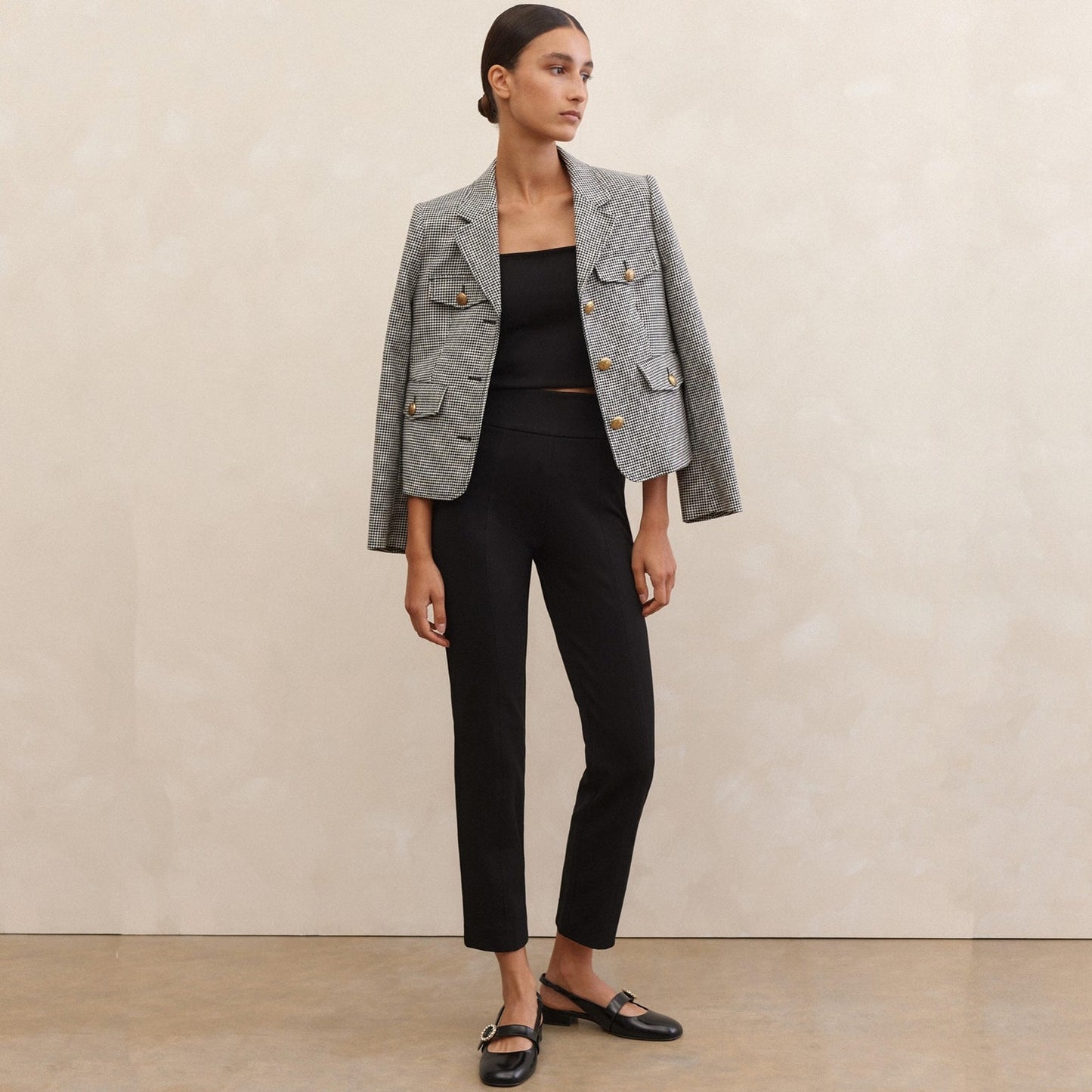 ME+EM Bracelet Sleeve Houndstooth Crop Jacket 8|M